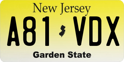 NJ license plate A81VDX