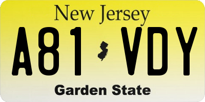 NJ license plate A81VDY