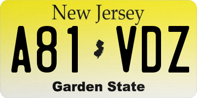 NJ license plate A81VDZ