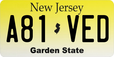 NJ license plate A81VED