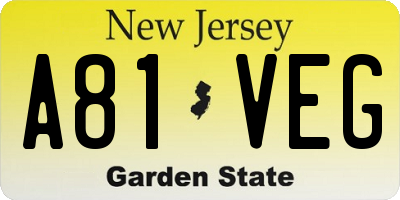 NJ license plate A81VEG