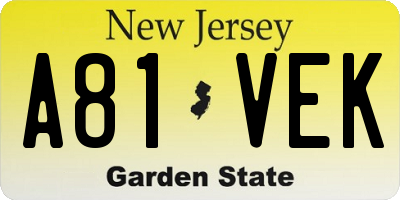 NJ license plate A81VEK