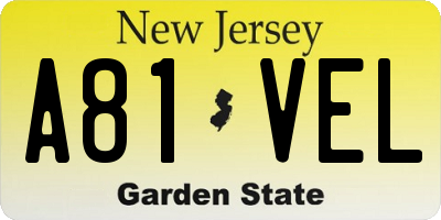 NJ license plate A81VEL