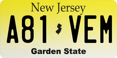 NJ license plate A81VEM