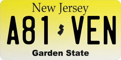 NJ license plate A81VEN