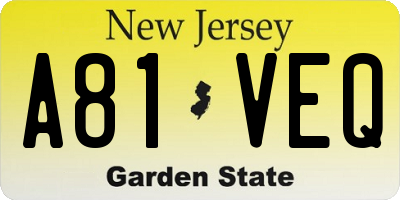 NJ license plate A81VEQ