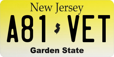 NJ license plate A81VET