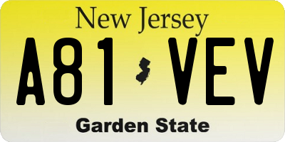 NJ license plate A81VEV