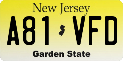 NJ license plate A81VFD