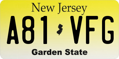 NJ license plate A81VFG