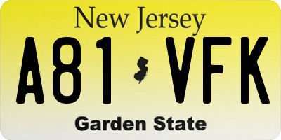 NJ license plate A81VFK