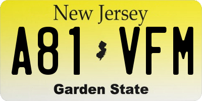 NJ license plate A81VFM