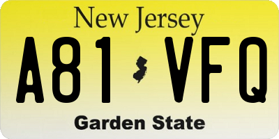 NJ license plate A81VFQ