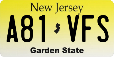 NJ license plate A81VFS