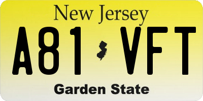 NJ license plate A81VFT