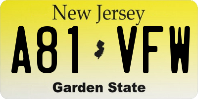 NJ license plate A81VFW