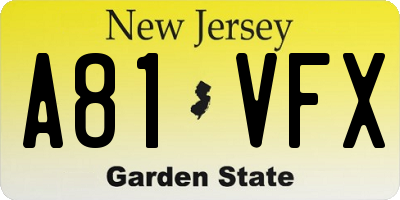 NJ license plate A81VFX