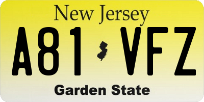 NJ license plate A81VFZ