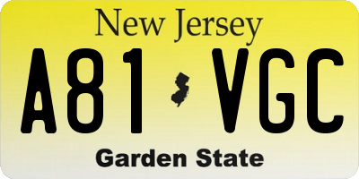 NJ license plate A81VGC
