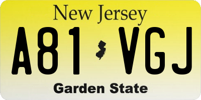 NJ license plate A81VGJ