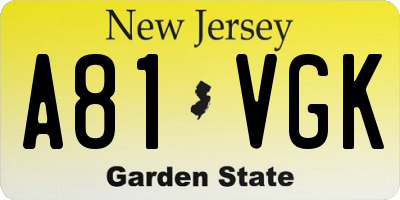 NJ license plate A81VGK