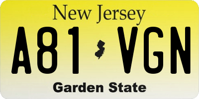 NJ license plate A81VGN