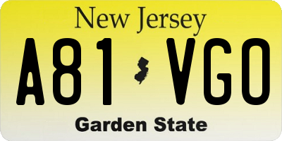 NJ license plate A81VGO