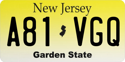 NJ license plate A81VGQ