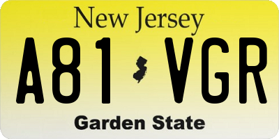 NJ license plate A81VGR