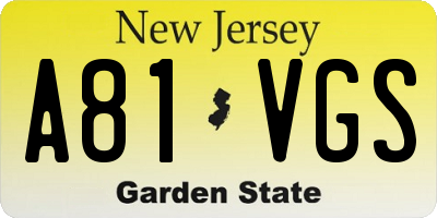 NJ license plate A81VGS
