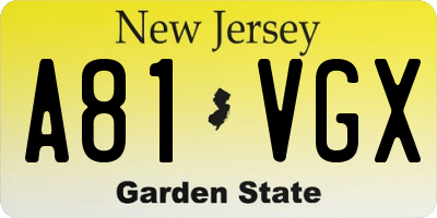 NJ license plate A81VGX