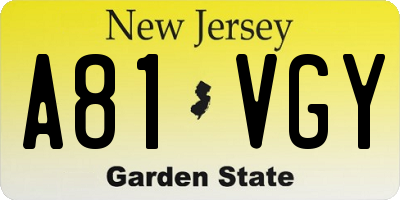 NJ license plate A81VGY
