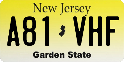 NJ license plate A81VHF
