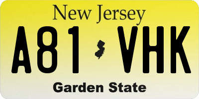 NJ license plate A81VHK