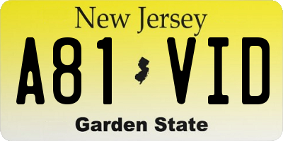 NJ license plate A81VID