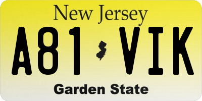 NJ license plate A81VIK