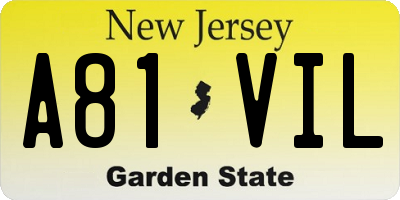 NJ license plate A81VIL