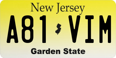 NJ license plate A81VIM