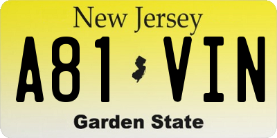 NJ license plate A81VIN