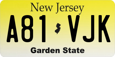 NJ license plate A81VJK