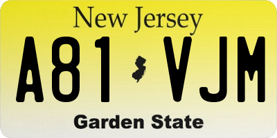 NJ license plate A81VJM