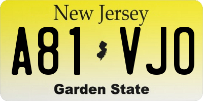 NJ license plate A81VJO