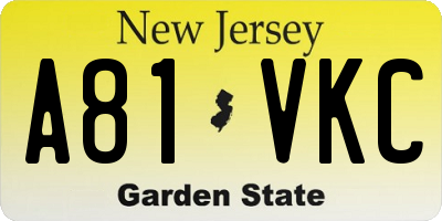 NJ license plate A81VKC