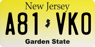 NJ license plate A81VKO