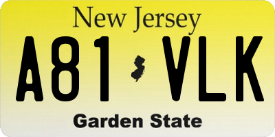 NJ license plate A81VLK
