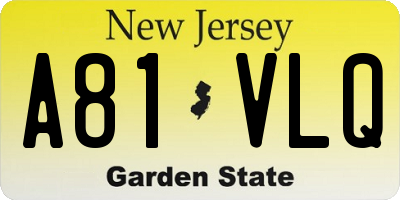 NJ license plate A81VLQ