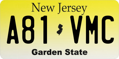 NJ license plate A81VMC