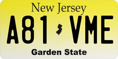 NJ license plate A81VME