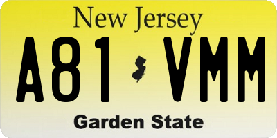 NJ license plate A81VMM