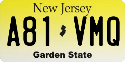 NJ license plate A81VMQ